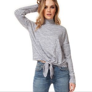Mock neck tie front knit top